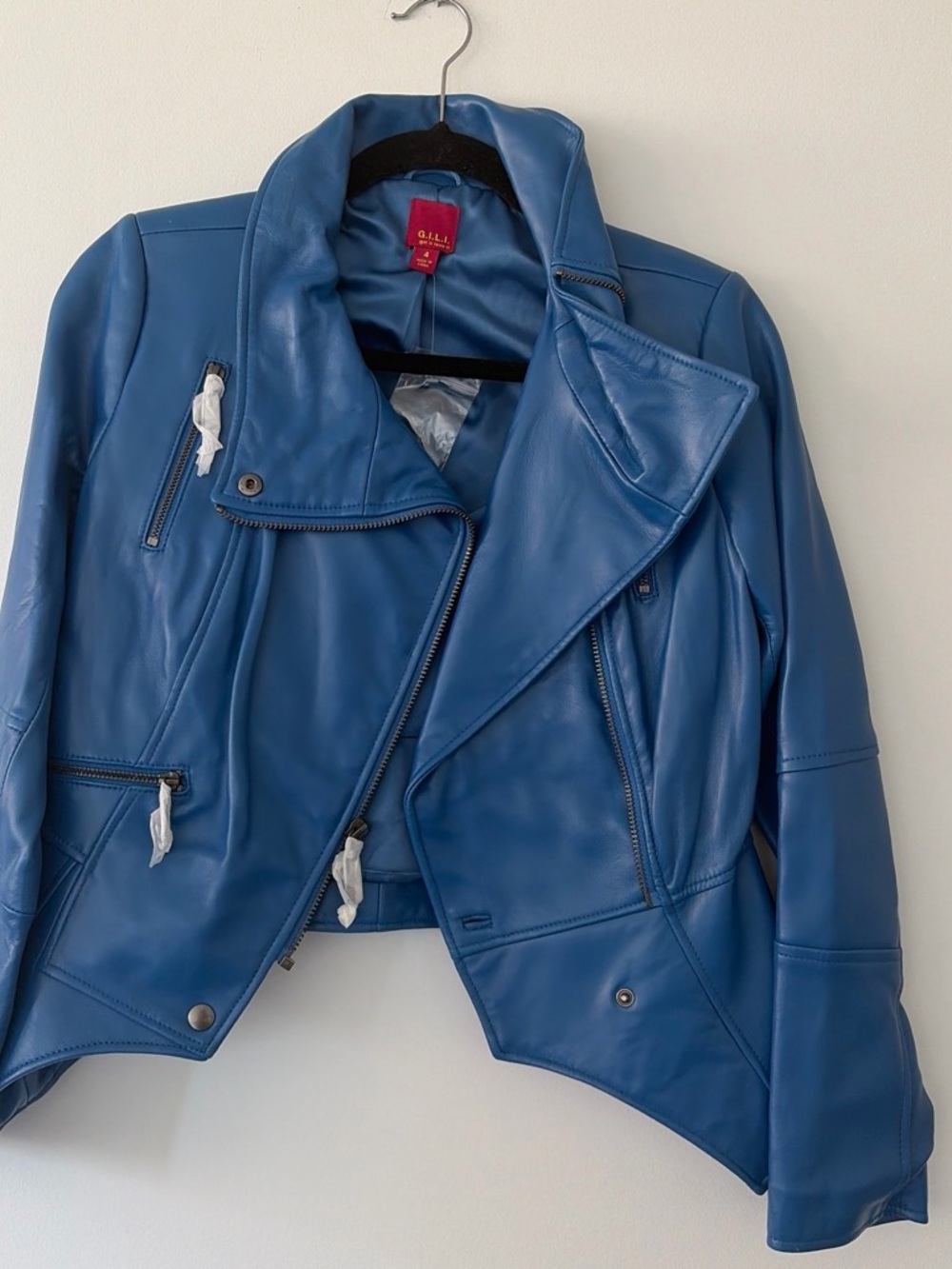 G.I.L.I. Women's Sapphire Blue Leather Moto Jacket